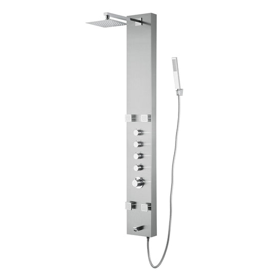 Blue Ocean 59” Stainless Steel SPS8819 Thermostatic Shower Panel Column System with Rainfall Shower Head, Body Nozzles, and Handheld Shower Head. Shower Tower